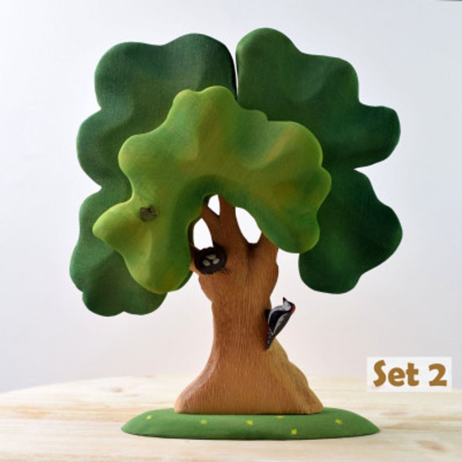 Decor Bumbu Toys | Large Oak Green, Woodpecker And Nest Set