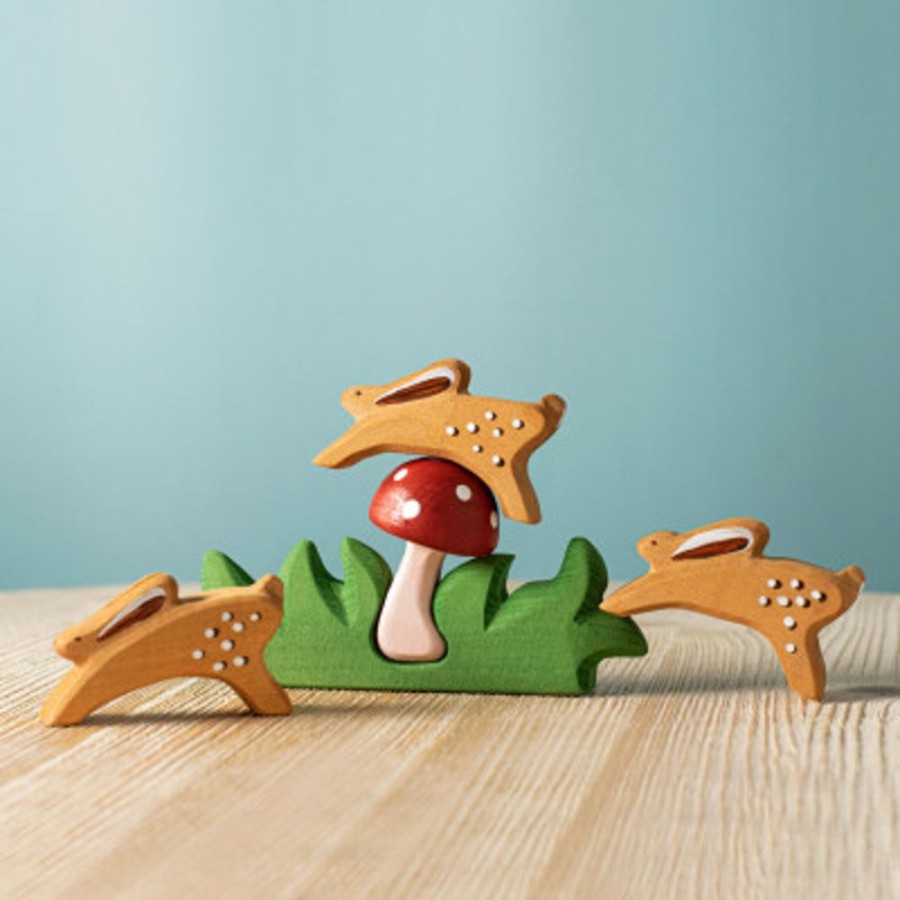 Wooden Animals Bumbu Toys | Rabbits And Mushroom Set