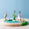 Wooden Animals Bumbu Toys | Lake, Cattails, Water Lily, Fish, Heron, Girl And Ducklings Set